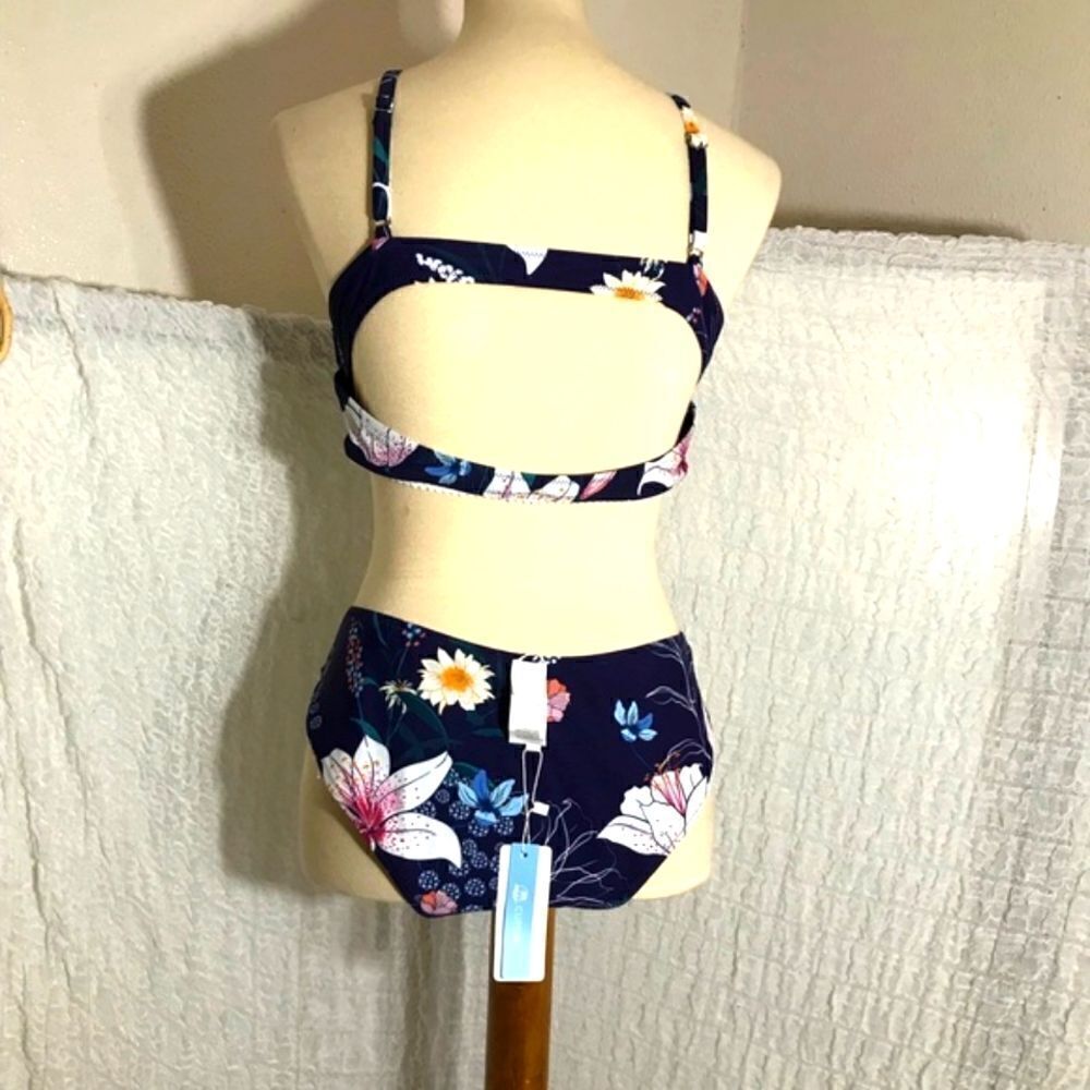 Cupshe NWT Navy Floral Bikini Size XXL - Picture 5 of 12